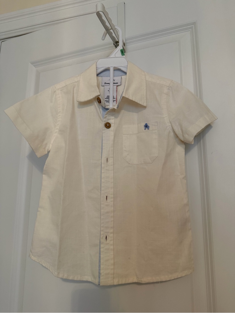 Tommy Bahama Cream Short Sleeve Shirt with Navy Logo